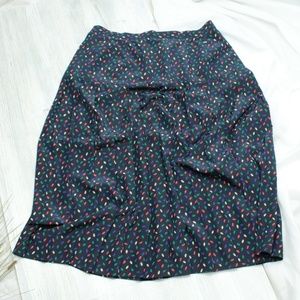 Vintage Pleated Abstract Print Navy Blue Skirt 18w